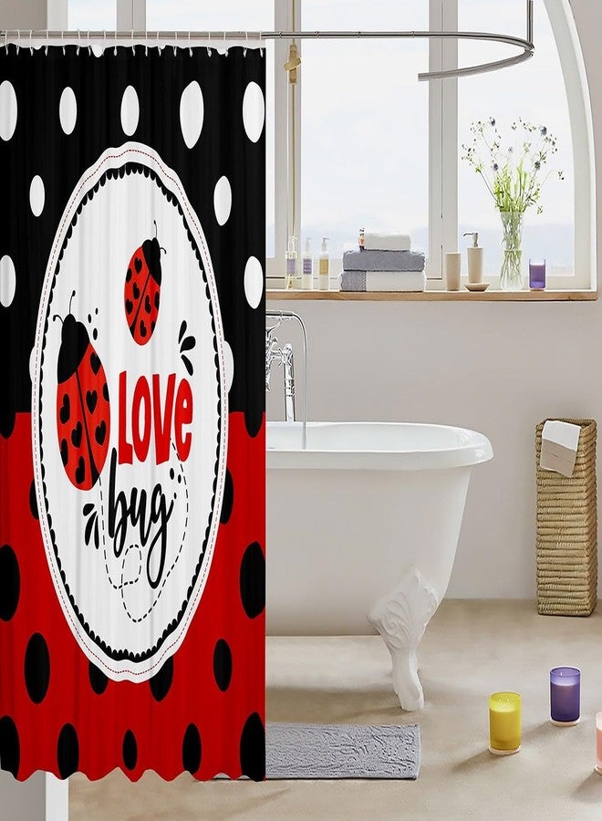 Homewish Ladybug Shower Curtain Wave Point Bathroom Shower Curtain Set for Kids Adult Red and Black Bath Curtain Cute Ladybug Waterproof Curtains Room Decor 72 x 72 Inch - Image 3